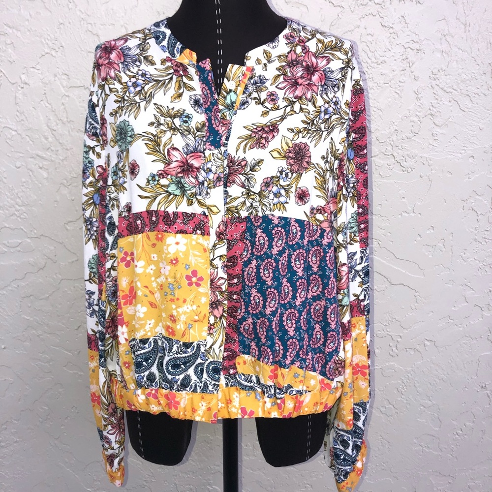 M by Marled blouse patchwork style floral print size large button down top